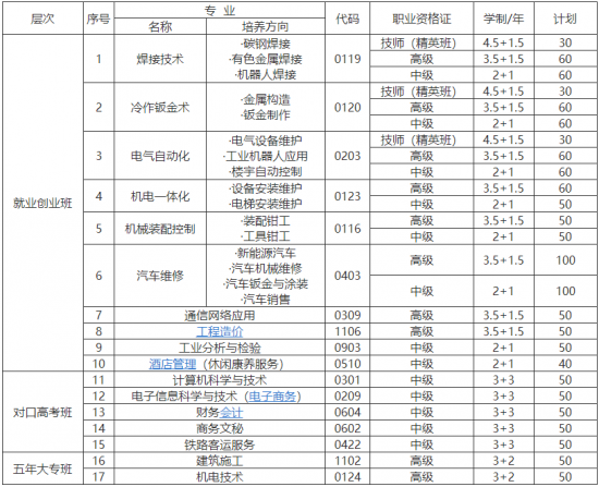 攀枝花技術學院招生計劃